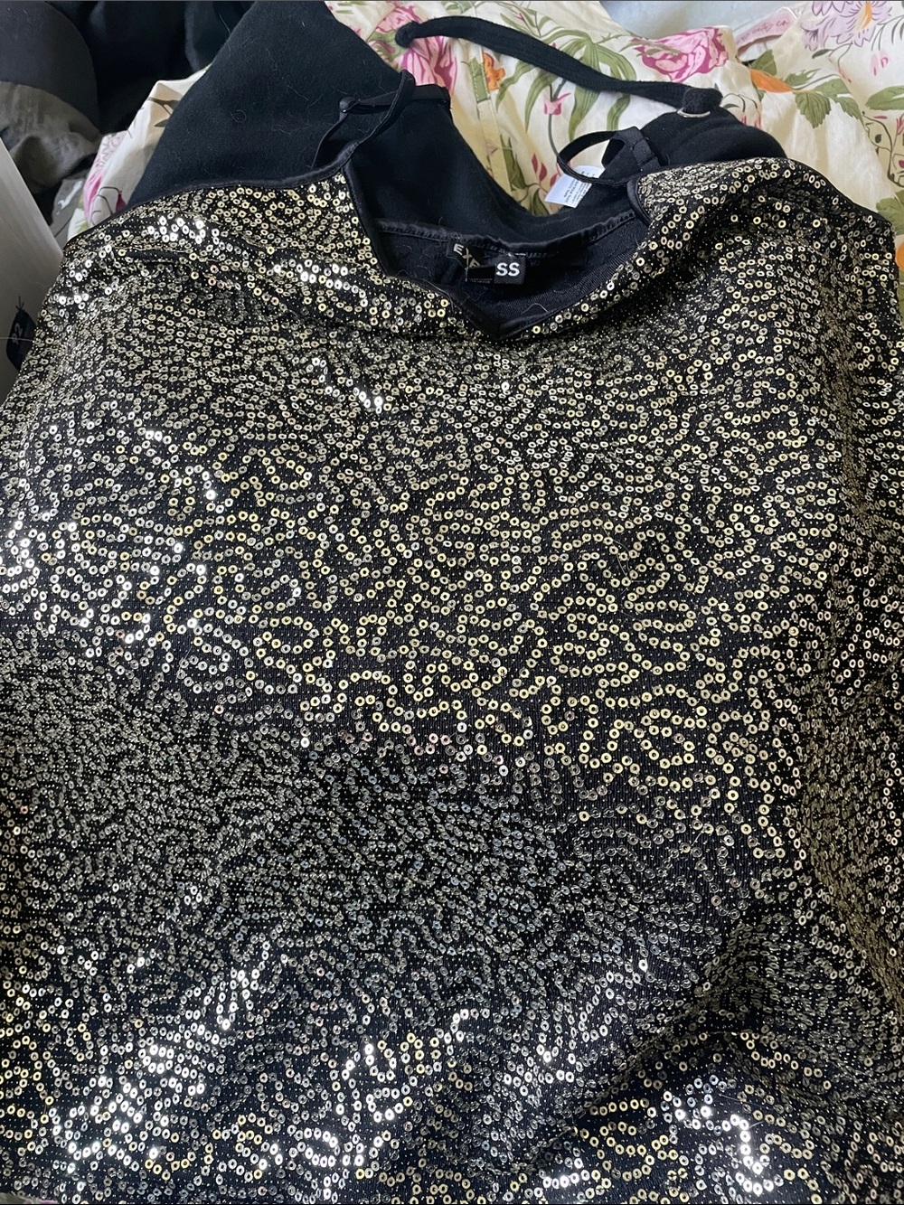 Express Black Sequin Camisole with Gold Accents